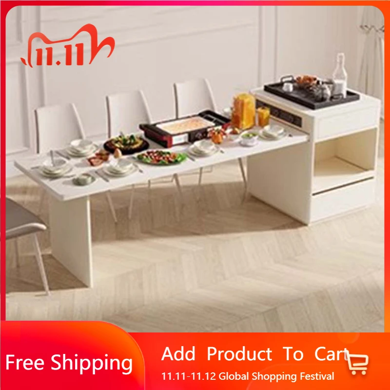 

Salon White Kitchen Table Luxury Storage Extendable Living Room Dining Table Rectangular Center Tavolo Pranzo Hotel Furniture