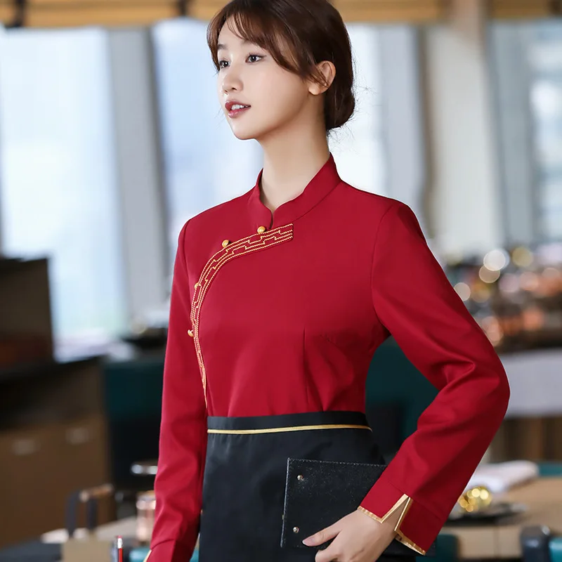 Hot Pot restaurante camarero uniforme de trabajo Top Catering casa de té Hotel restaurante personal de entrega de alimentos Otoño Invierno manga larga Wor