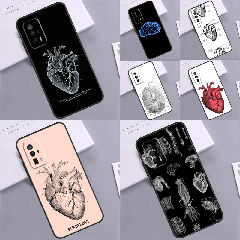 Vintage Anatomical Heart Brain Funda For Xiaomi 11T 12T 13 Pro 12 Lite 12X POCO F5 Pro X4 F4 GT F3 M5s X3 X5 M6 Pro Case