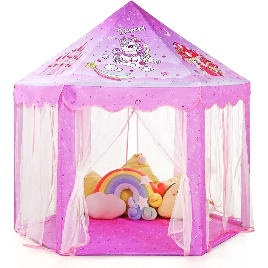 Tenda da principessa Monobeach per ragazze, unicorno, grande casetta da gioco, castello, tenda da gioco con luci stellari, giocattolo regalo per giochi interni ed esterni 5