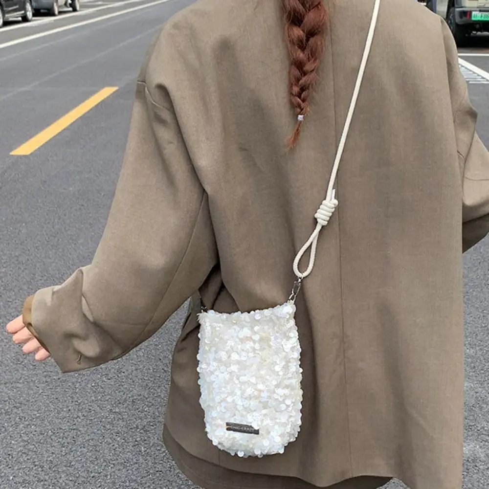 Simple Blingbling Sequin Crossbody Bag Large Capacity Handbag Mini Square Bag Cute Cloth Messenger Bag Students