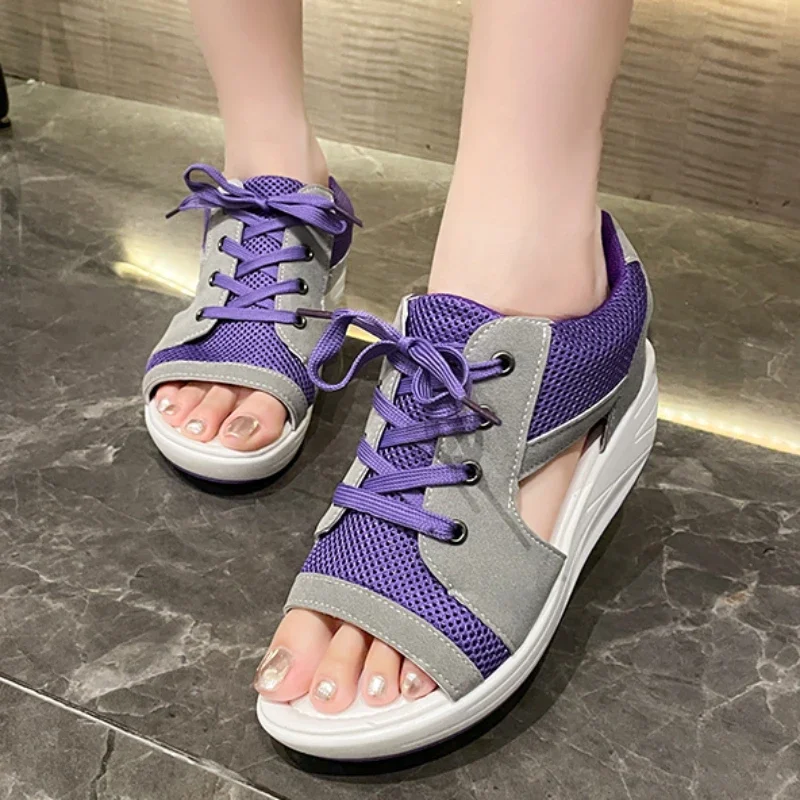 

Shoes for Women 2024 Fashion Summer Women's Sandals Mixed Colors Mid Heel Water Proof Lace Up Open Toe Beach Sandals Women