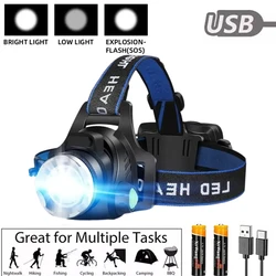 Powerful LED Headlamp 18650 Battery USB Rechargeable Headlight Zoomable Waterproof Head Flashlight for Camping Fishing Outdoor