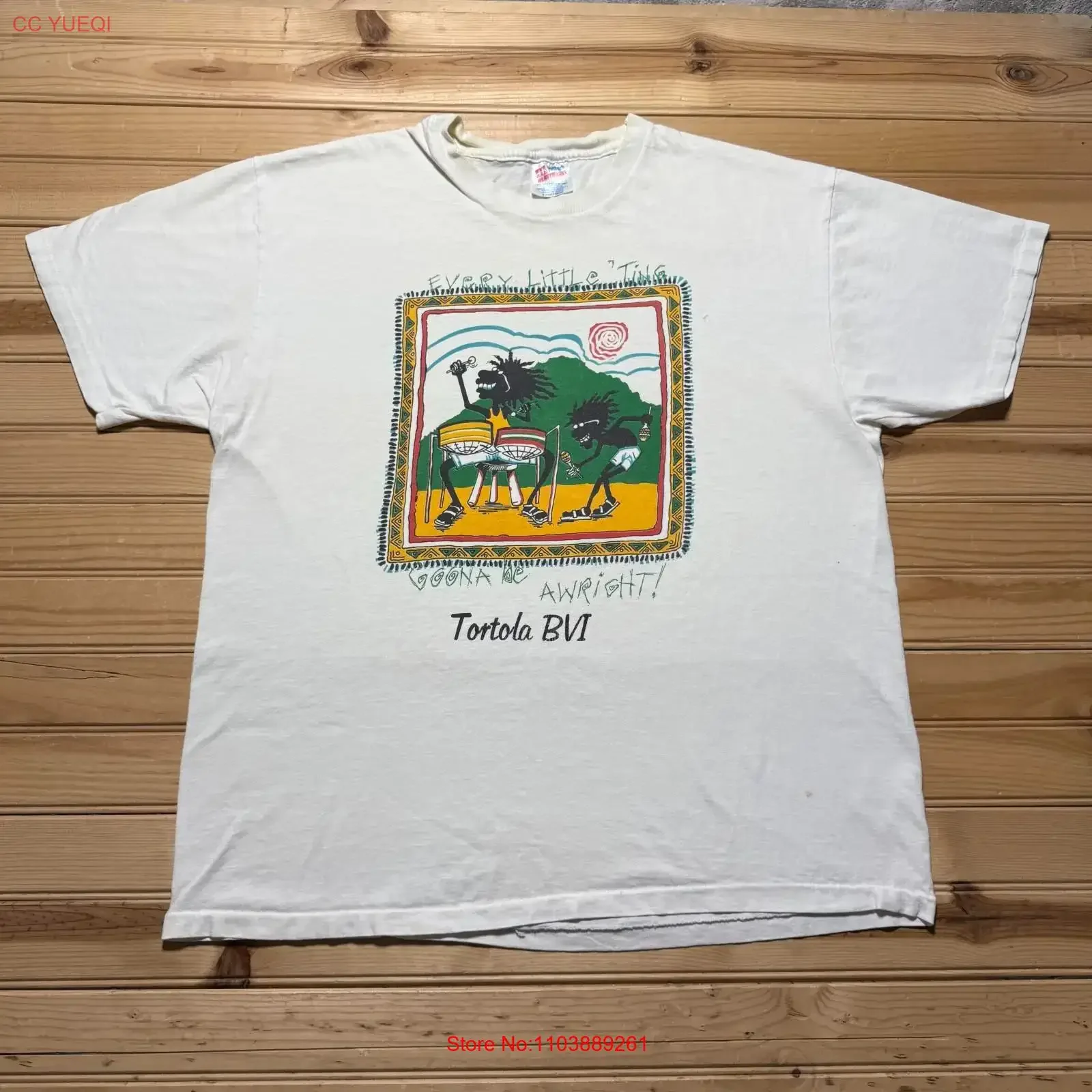Camiseta Vintage de los 90 Every Little Ting Tortola BVI Caribe Bob Marley Reggae Talla XL, Lavada, Casual, Suave y Transpirable