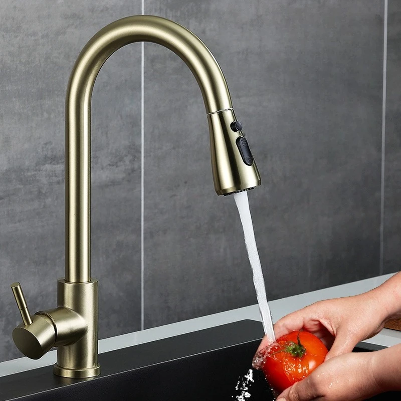 Kitchen Mixer Faucet Deck Mounted Hot and Cold Water Telescopic Faucet Stainless Steel Pull Out Kitchen Faucets Home Improvement