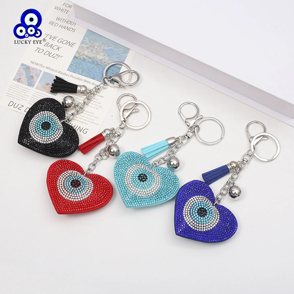 Lucky Eye Heart Fatima Hand Turkish Evil Eye Keychain Tassle Key Chain Holder Bag Car Keyring llavero porte clé מחזיק מפתחות