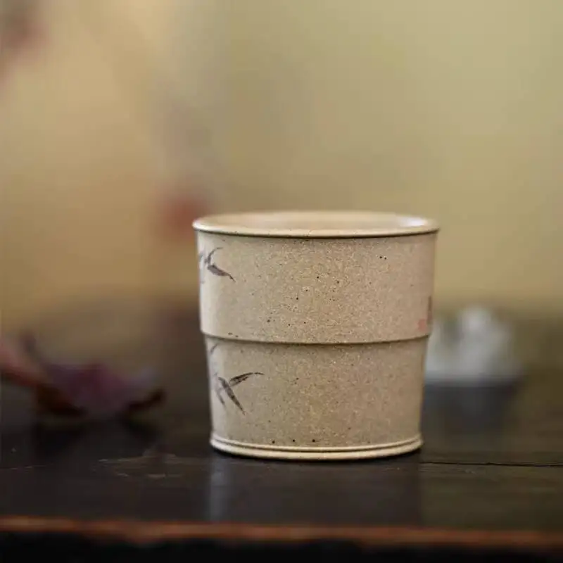 [Biyile Pot]Purple By Li Jianjun, Fully Handmade, Sesame Clay With Bamboo Texture, Master Tea Cup 150Cc