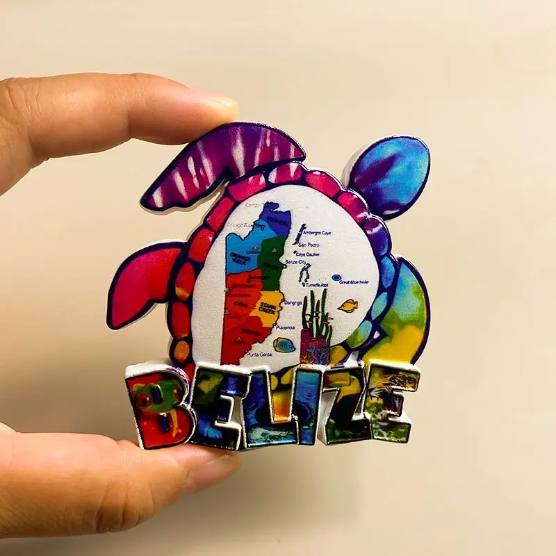 

Belize Tourist Souvenirs Creative Turtle Map Magnetic Refrigerator Sticker3d3D Home Decor Gift