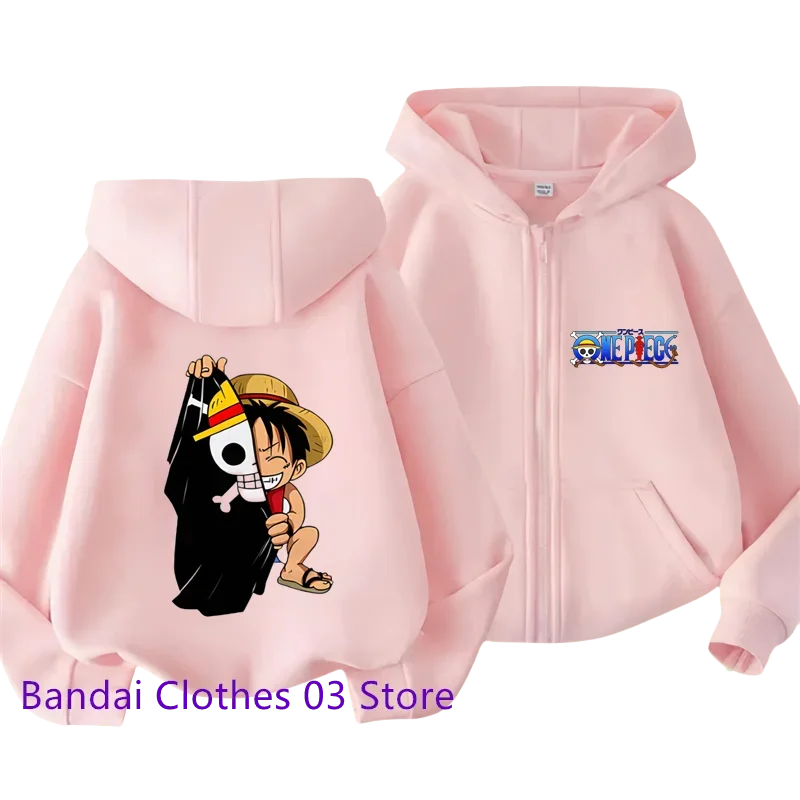 Hot Anime One Piece Kids Zipper Hoodie Cartoon Luffy Print Autumn/Winter Long-sleeved Sweatshirt Boys And Girl Casual Jacket Top