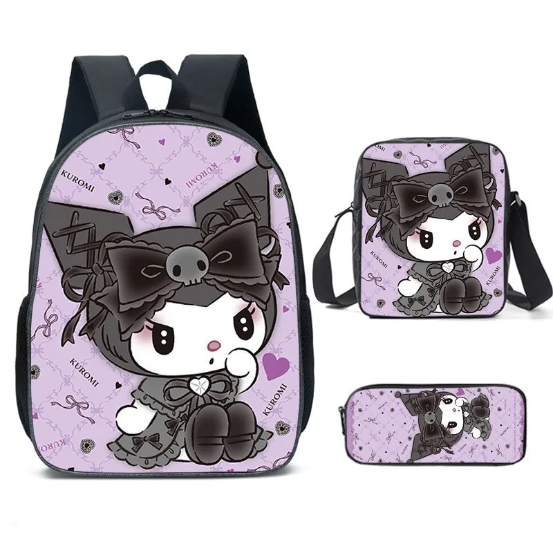 Kuromi Mochila Escolar com Bolsas de Ombro, Estojo para Lápis, Mochila Melody para Crianças, Melhor Presente para Crianças, Conjunto 3pcs