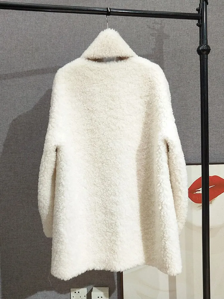 الشتاء سيدة الصوف س الرقبة واحدة الصدر الدفء ملابس خارجية متوسطة طويلة معطف فضفاض صالح موضة الإناث طويلة الأكمام سترة #2