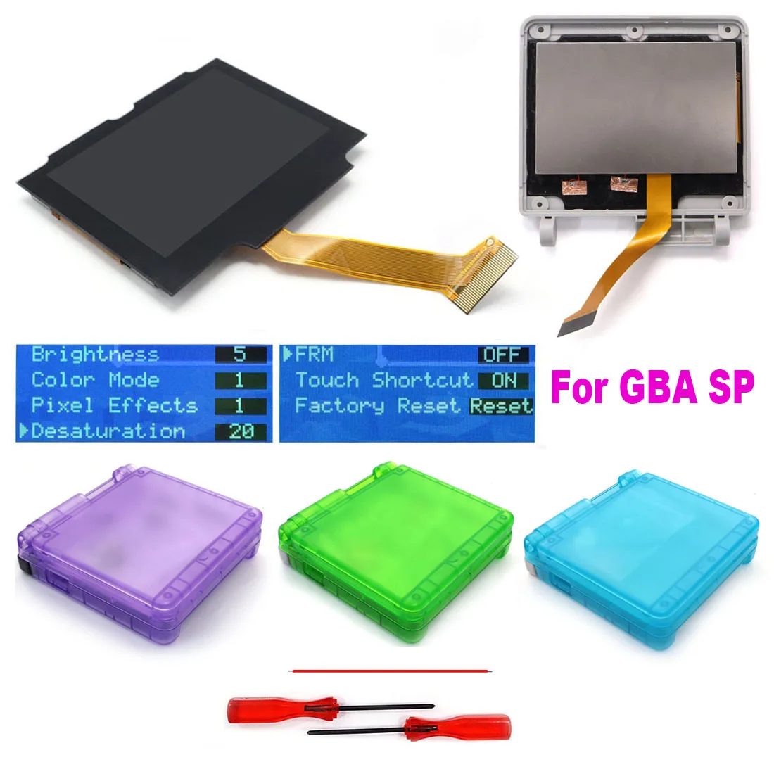 HISPEEDIDO For GBA SP IPS V5 Screen With Shell Housing Mod Kits Drop in Laminated LCD Easy to Install No Welding Required
