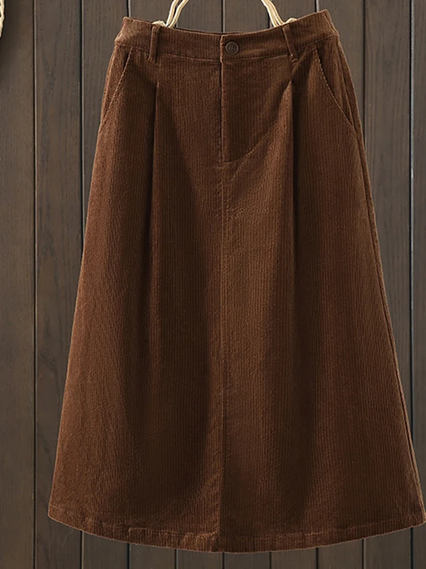 

Retro Textured A-Line Skirt Women's Loose Fit Elastic Waist Autumn New Sle Slimming Skirt Casual Cotton Fabric