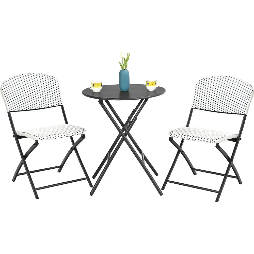 

Outdoor Folding Dining Furniture Set with Round Dining Table and 2 Chairs, Space Saving Rattan Chair