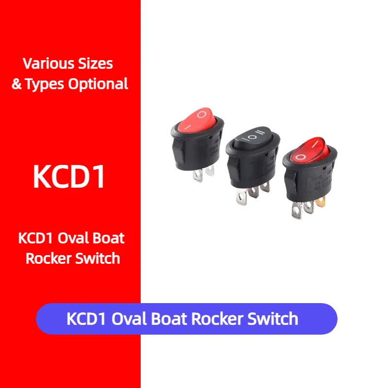 KCD1 Oval Boat Rocker Switch 2/3 Pin 2/3 Pos 10A Silver Contact Power Switch Car Marine Household Auto Electrical Accessory
