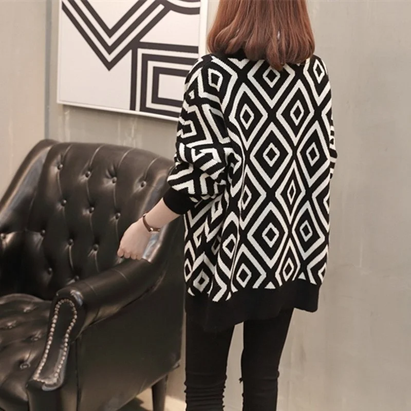 Women Sweater Cardigans  Casual V Neck Long Sleeve Oversized Loose Plaid Buttons Knitted Tops Winter Female Sweater Outwear