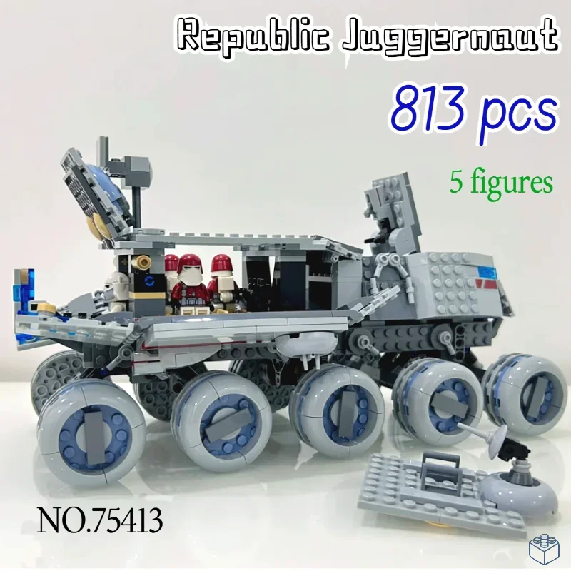 

Новое поступление 2025 года, 813 шт., Звездная битва, подходит для 75413, строительные блоки «Республика Жонггернаут», модель автомобиля, игрушка, рождественские подарки
