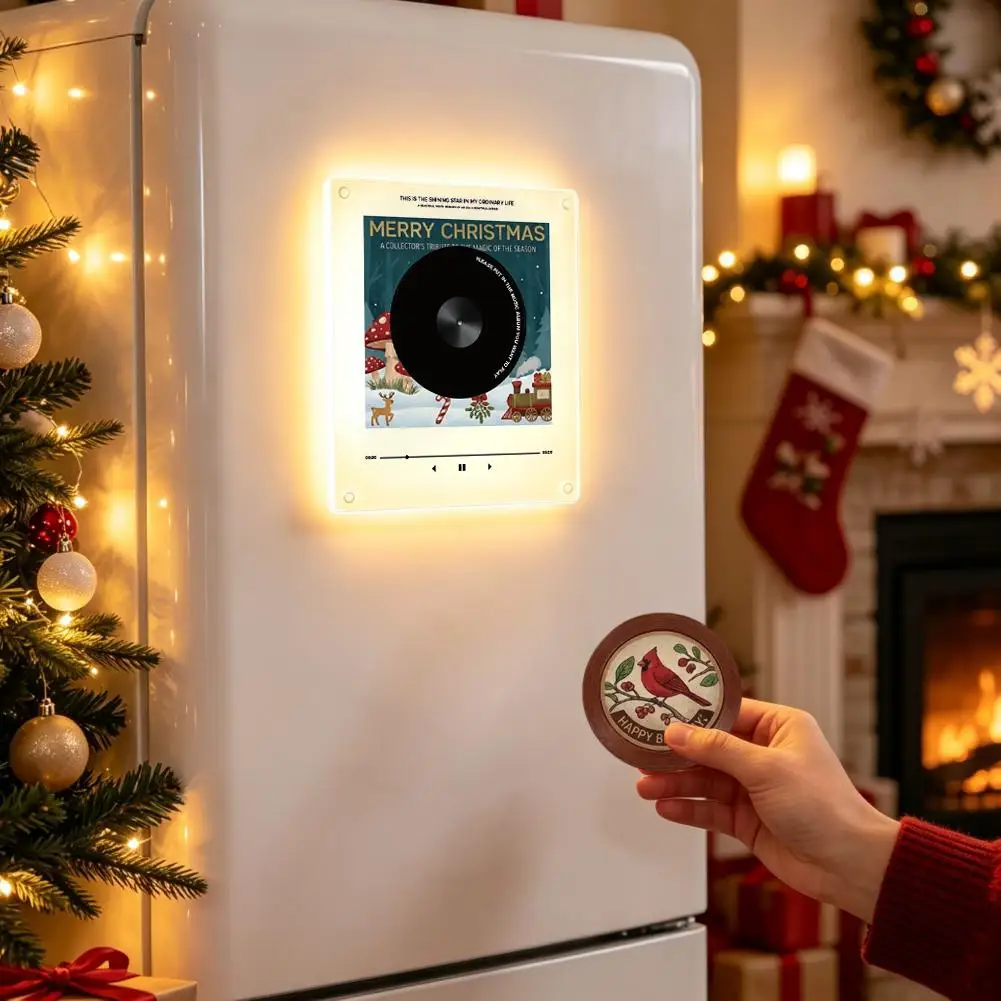 Retro Vinyl Record Style Fridge Sticker Christmas Induction Speaker Refrigerator Magnet Xmas Party Kitchen Home Decoration