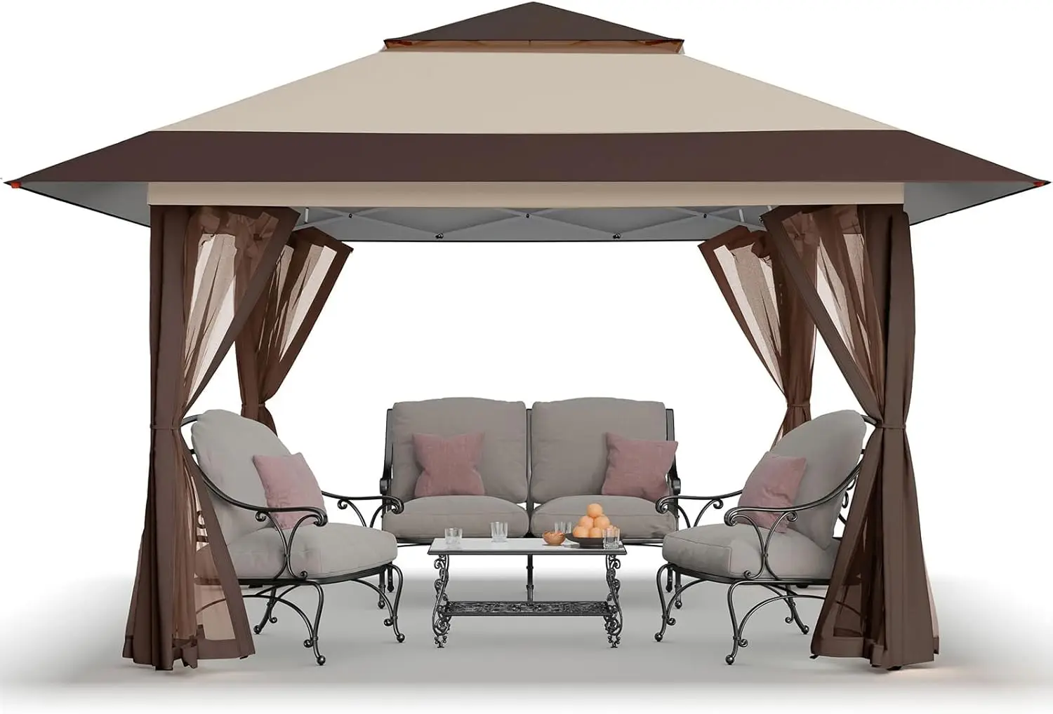 

13x13 Pop Up Gazebo - Outdoor Backyard/Patio Shelter with Wheeled STO-N-Go Bag (Beige & Coffee)