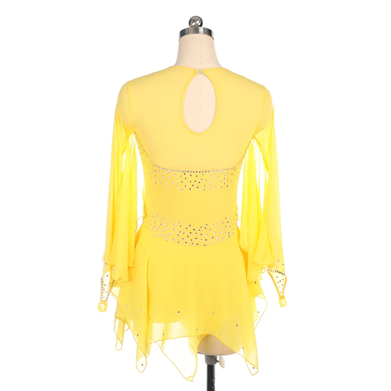 2023 Custom Figure Skating Dress Women'S/Women'S Skating Dress Sky Yellow Lace Rhinestone High Elasticity view 4