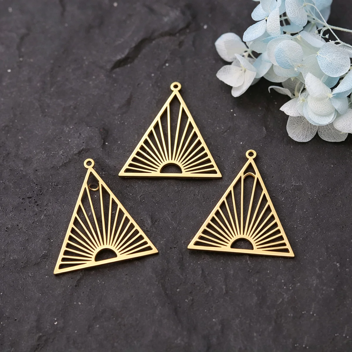 3PCS Triangle Sunburst Geometric Charms DIY Handmade Craft Fashion Sunrise Stainless Steel Pendant for Earrings  Necklace Making