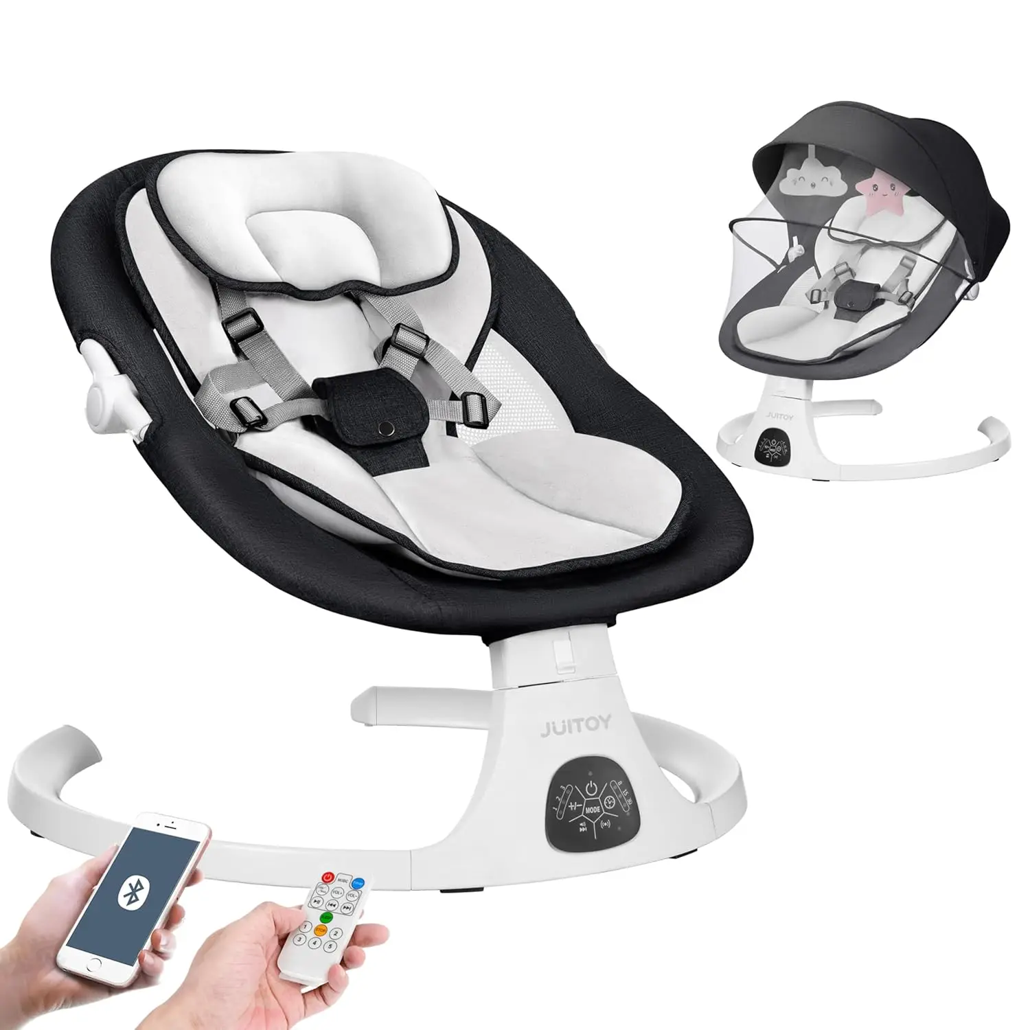 Electric Swings for Infants To Toddler Baby Swing W/ 5-Speed 3-Seat Positions 5-Point Carabiner,w/ Bluetooth Music 10-Preset