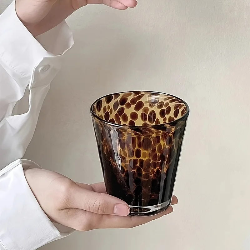 300ml Vintage Leopard Print Water Cup Whiskey Wine Glass Desktop Pen Holder Makeup Brush Storage Holder Table Photography Props
