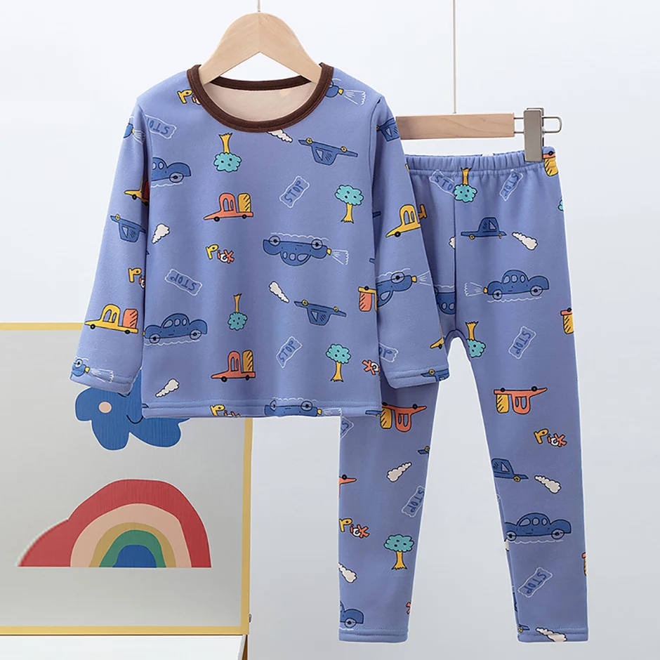2-teiliges Herbst- und Winter-Kinder-Plüsch-dickes warmes Heim-Unterwäsche-Set für Jungen und Mädchen, lustige und niedliche Oberteile, bequeme Hosen – Detail 14