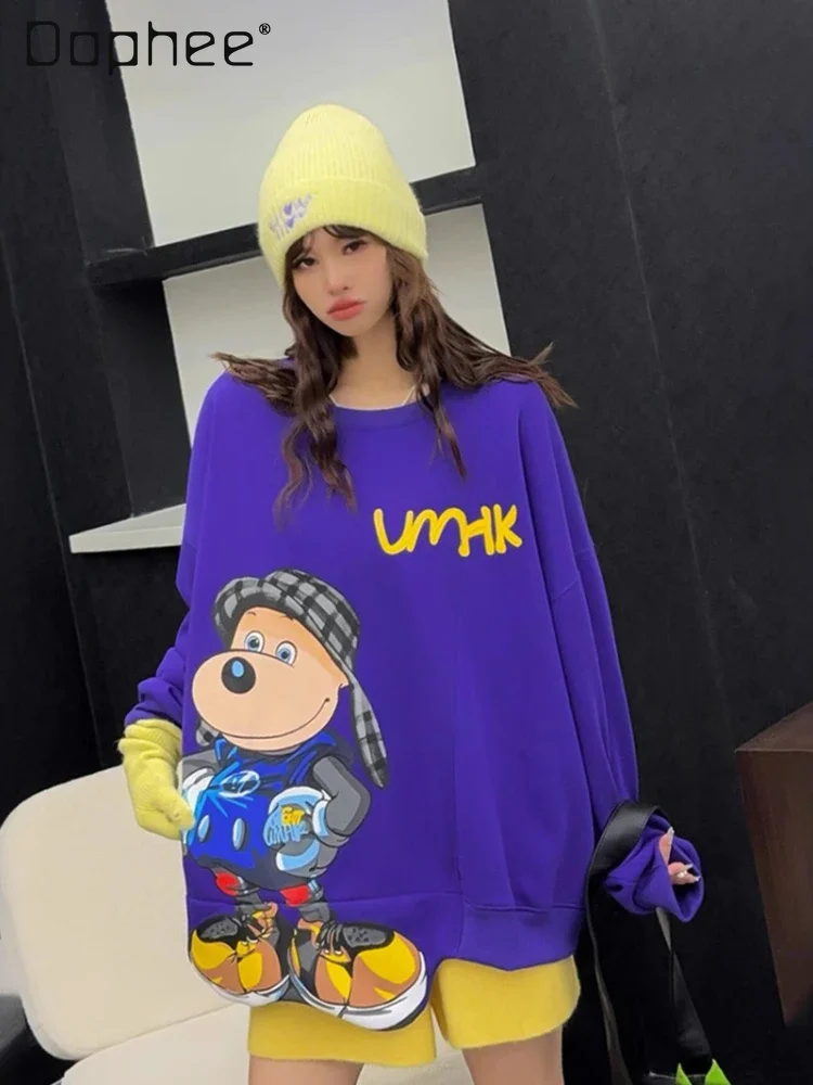 

2025 Spring and Autumn Crew Neck Drop Shoulder Long Sleeve Sweatshirt Three-dimensional Cartoon Printing Fashion Loose Pullovers