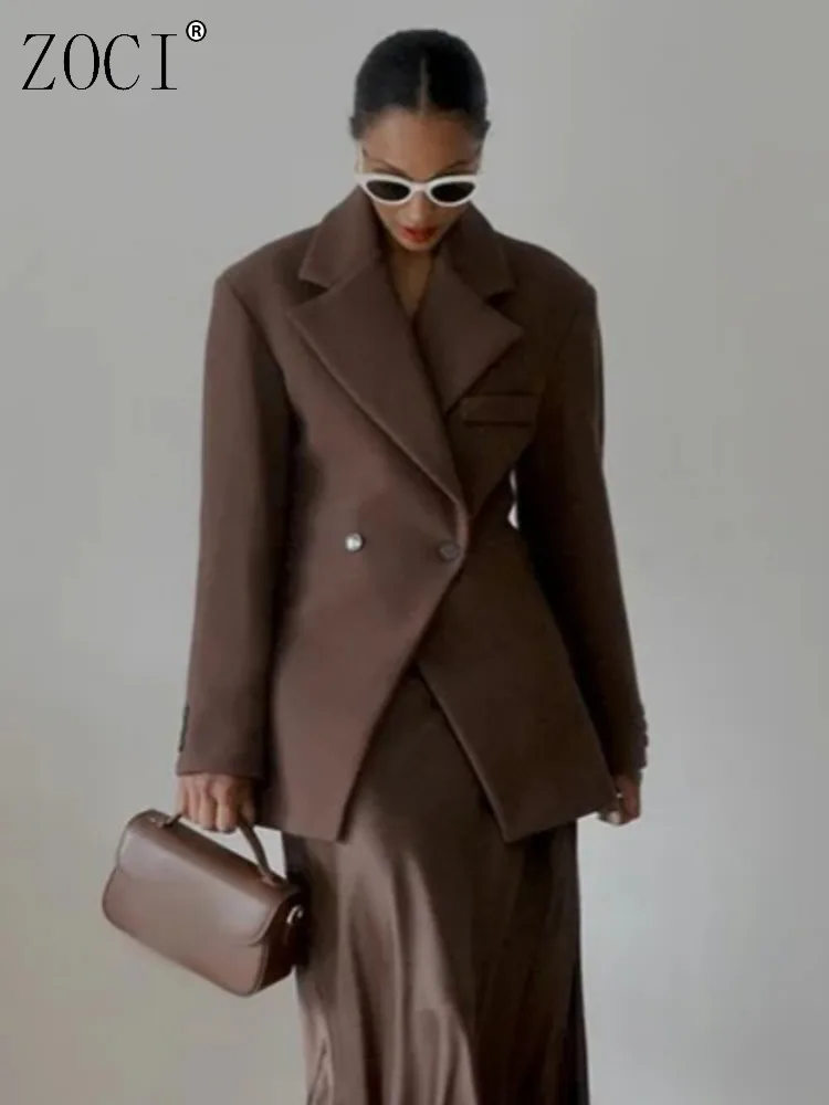 

ZOCI женский элегантный однотонный пиджак с лацканами и двумя пуговицами, модный тонкий короткий пиджак с длинными рукавами, 2024, новый повседневный офисный женский пиджак