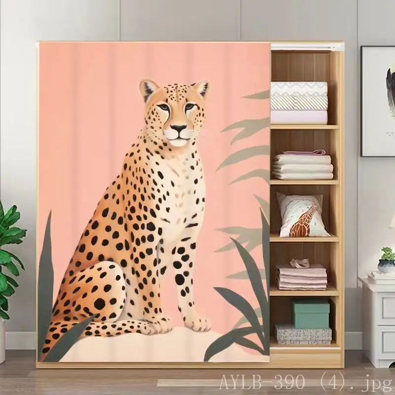 VIKAMA Chic Leopard Noren Curtain Tropical Flower Jungle Print Wardrobe Conceal Cover Room Divider Indoor Closet Decor Drape