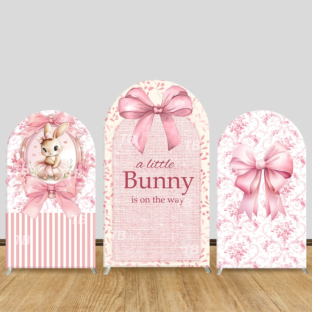 

A Little Bunny Ballerina Theme Arch Backdrop Cover Pink Bow Cartoon Background For Kids Birthday Baby Shower Party Decoration