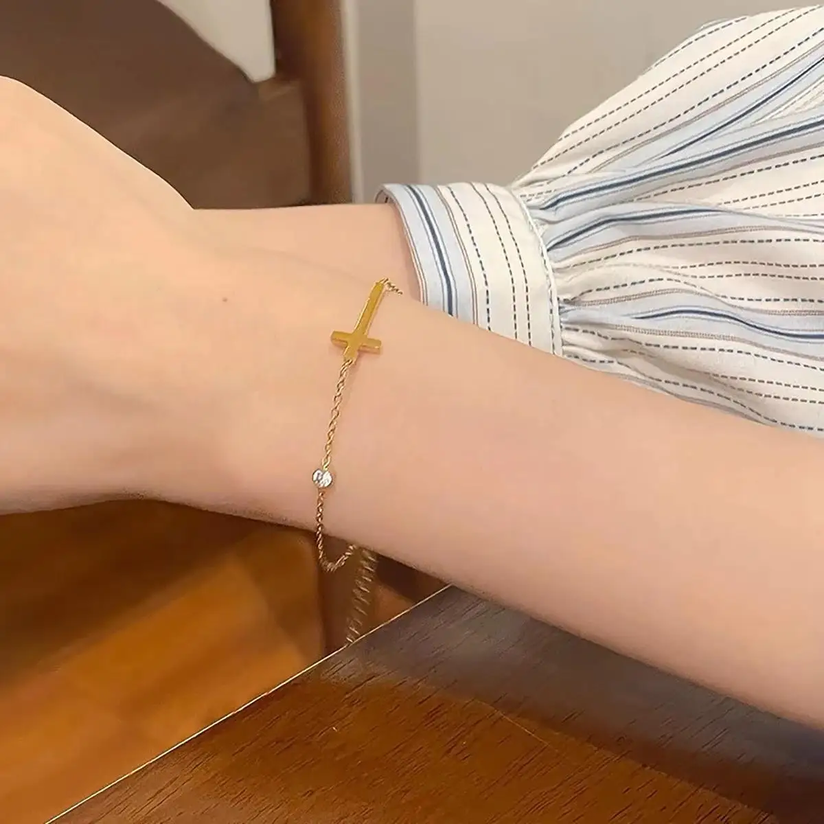 Cross Bracelet for Women Simple Single Chain Fancy Cross Anklet Charm with Shiny CZ Fashion Versatile Female Trendy Jewelry Gift image 3