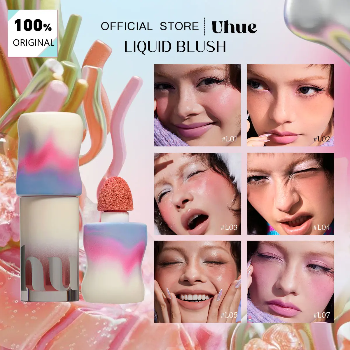 Rubor Líquido Uhue, Ligero y No Pesado, Fino y Fácil de Aplicar, Acabado Natural y Transparente, Luminoso y Radiante, Ilumina y Unifica el Tono de la Piel
