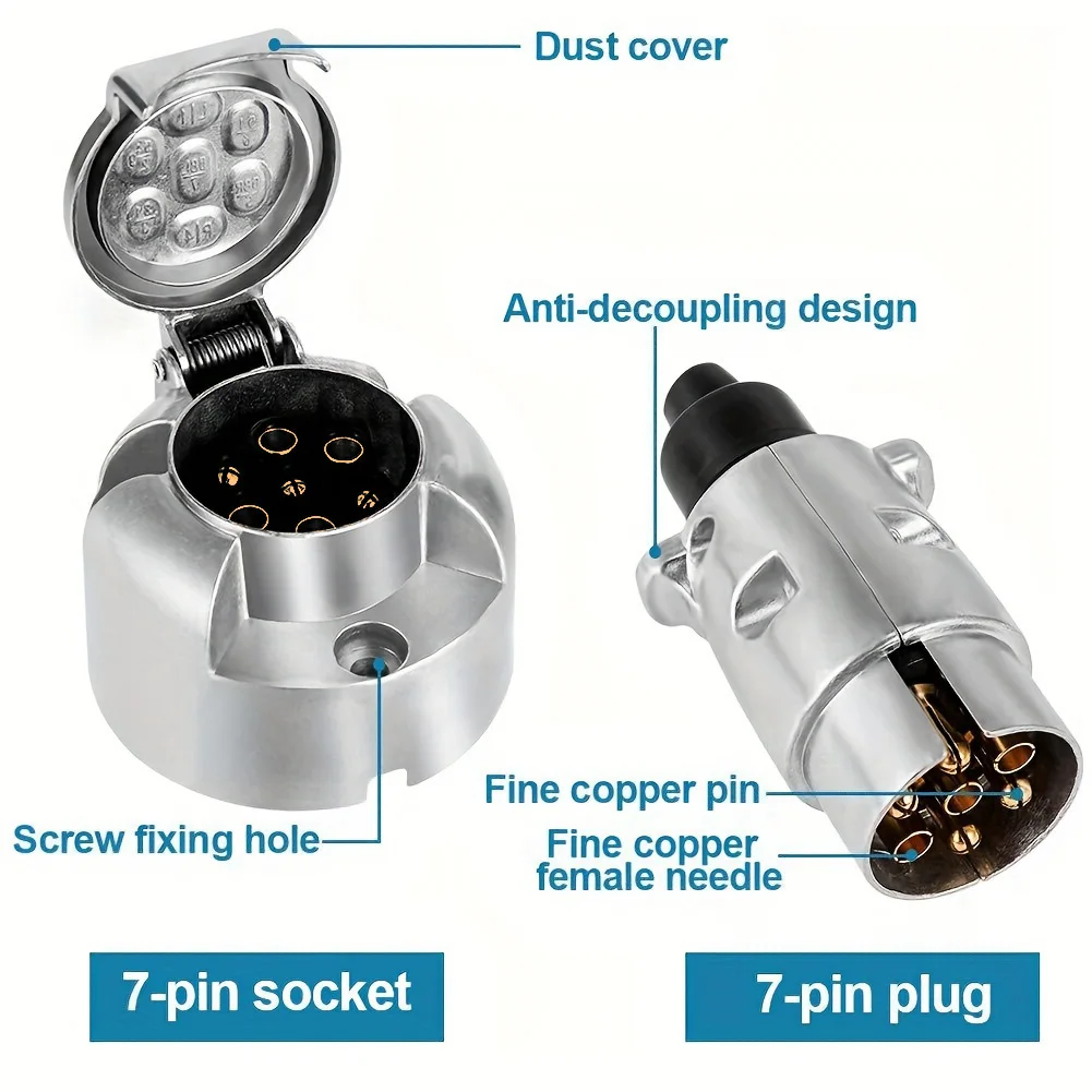 

A Set Of 7 Pin Plug Trailer Truck Aluminium Alloy Towing Electrics 12V Connector Replacement For RV Truck TM3004+TM3012