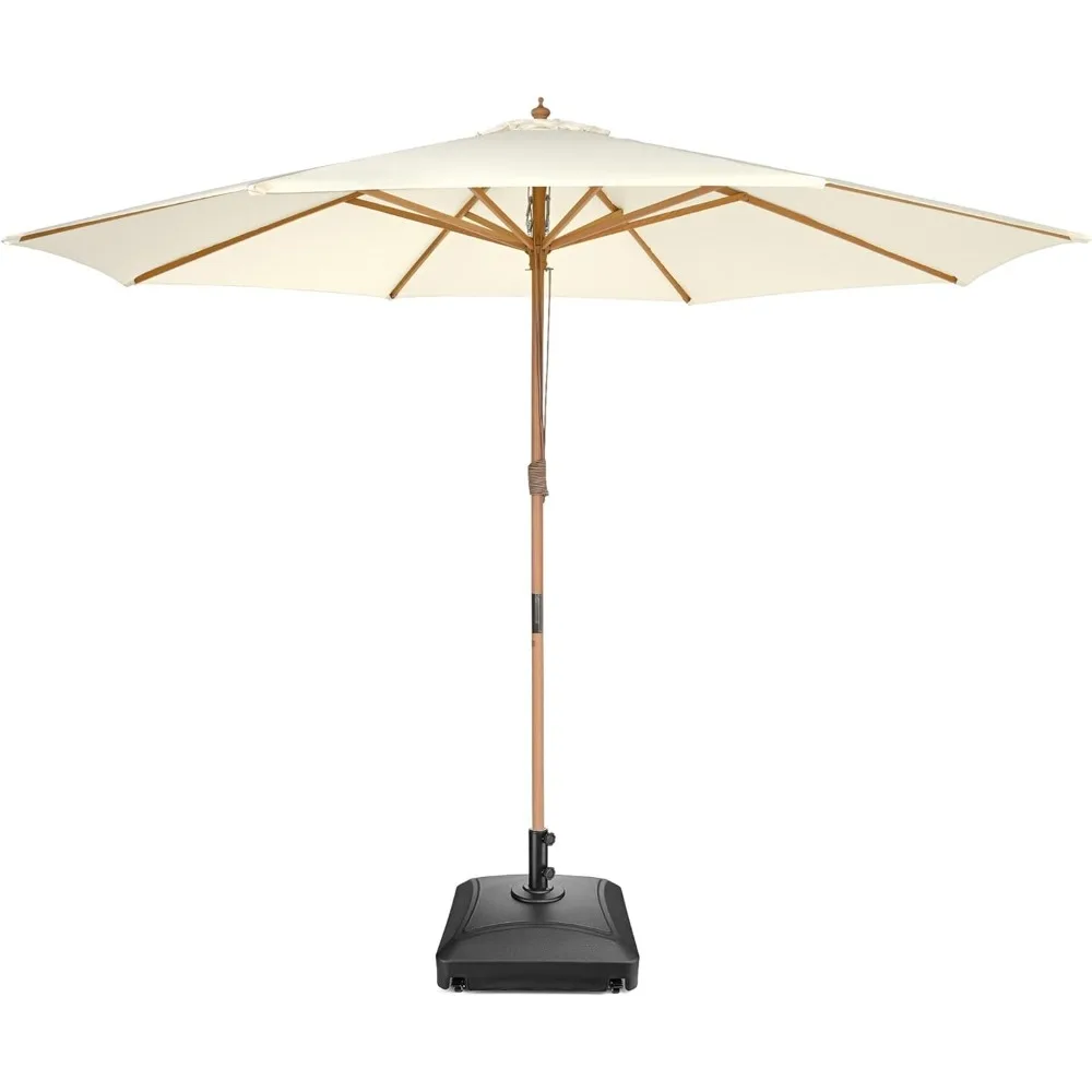 

13FT Heavy Duty Outdoor Solid Wooden Large Patio Umbrella with Based Included Rolling Wheels Weighted Stand Beech Pole for Deck