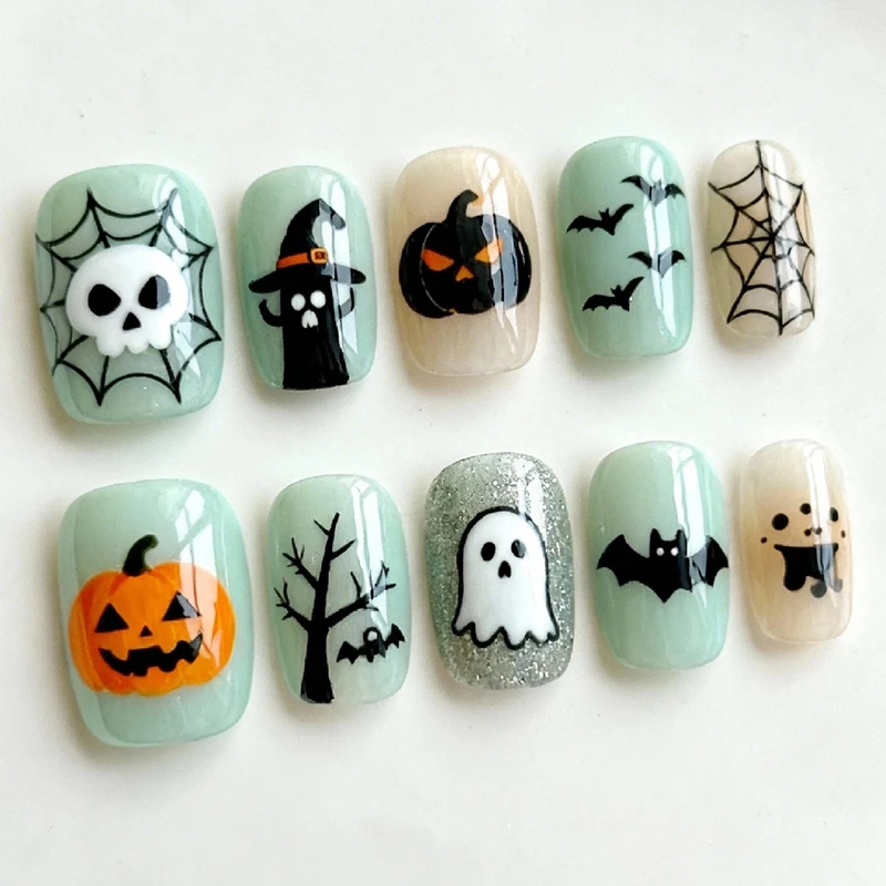 Halloween Nagelkunst-Schablonen Maniküre-Vorlagen DIY Gruselige Spinnennetz-Kreuz-Geister-Aufkleber für Gel-Nagellack-Malerei – Detail 7
