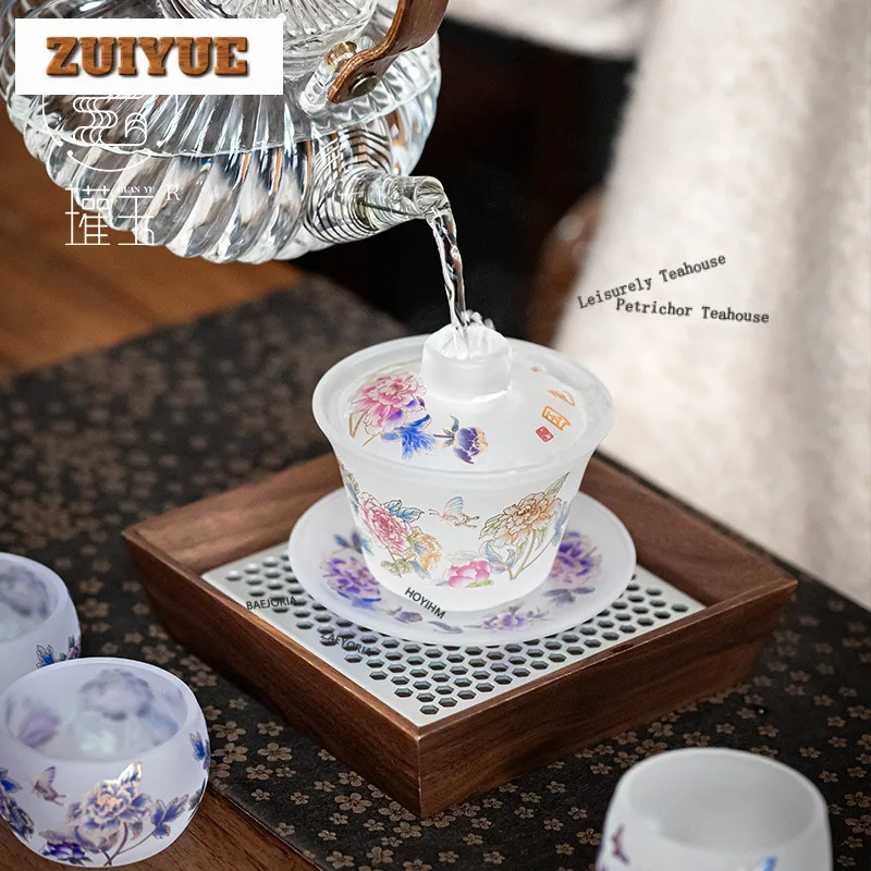 Glass High-temperature Discolouration Peony Tea Set Complete Set Boutique Tea Ceremony Set Teapot And Tea Cup Set Cha Decoration