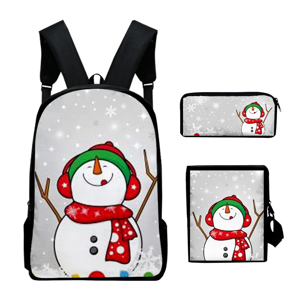 Novità di lusso Buon Natale Stampa 3D 3 pezzi / set Borse da scuola per alunni Zaino per laptop Zaino Borsa a tracolla inclinata Astuccio