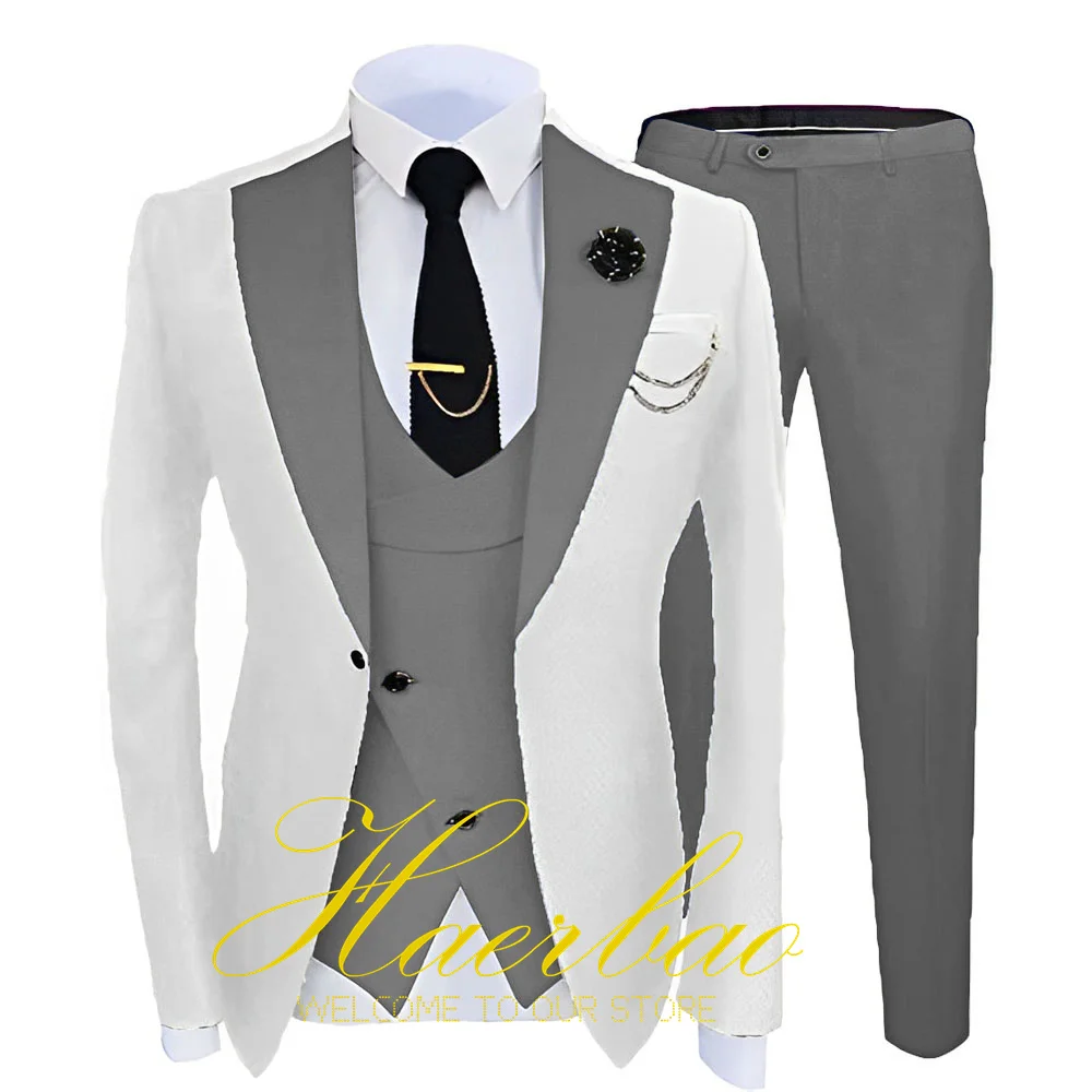 Sky Blue Suit Men\'s Wedding Tuxedo 3 Piece Set Groom Best Man Jacket Vest Pants Formal Party Tailored Clothes