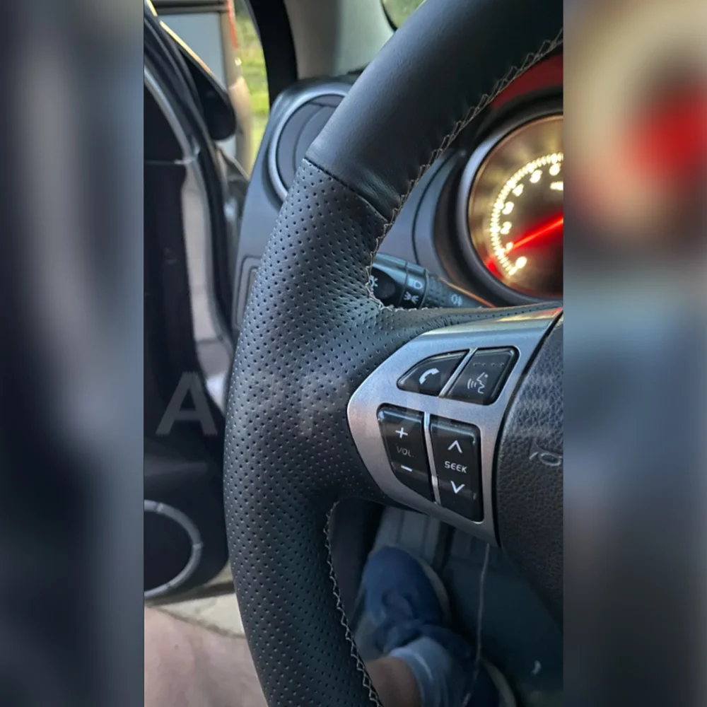 APPDEE Black Genuine Leather Car Steering Wheel Cover for Suzuki Grand Vitara 2007 2008 2009 2010 2011 2012 2013
