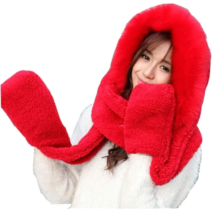 Gorro con capucha y bufanda para mujer, conjunto cálido de invierno con tela de felpa suave para actividades al aire libre, diseño grueso y aislado para Extr