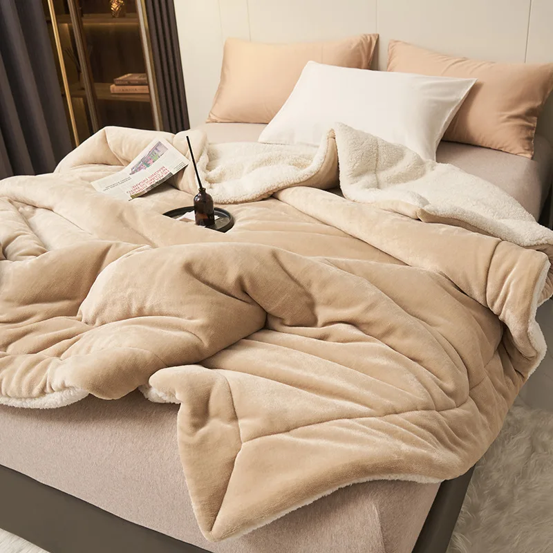 Winter New Lamb Fleece Warm Blanket Double Layer Solid Milk Velvet Air Conditioner Quilt Thickened Skin-Friendly Sofa Cover