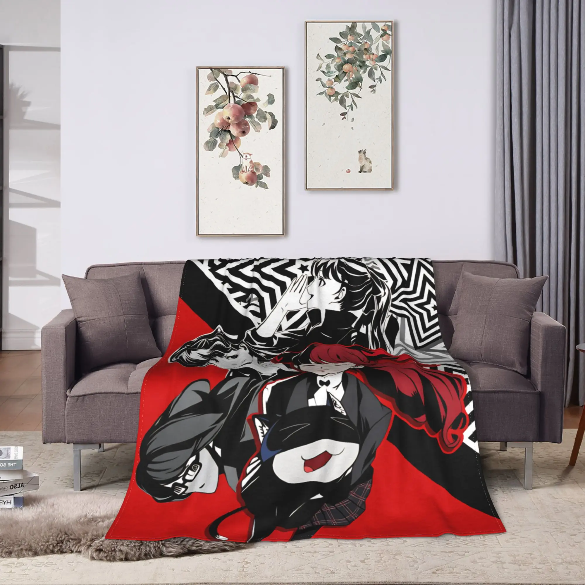Soft Warm Blanket Picnic Animated Game P- Persona 5 Bedding Throws  Flannel Bedspread For Couch Chair Aesthetic Sofa Bed Cover