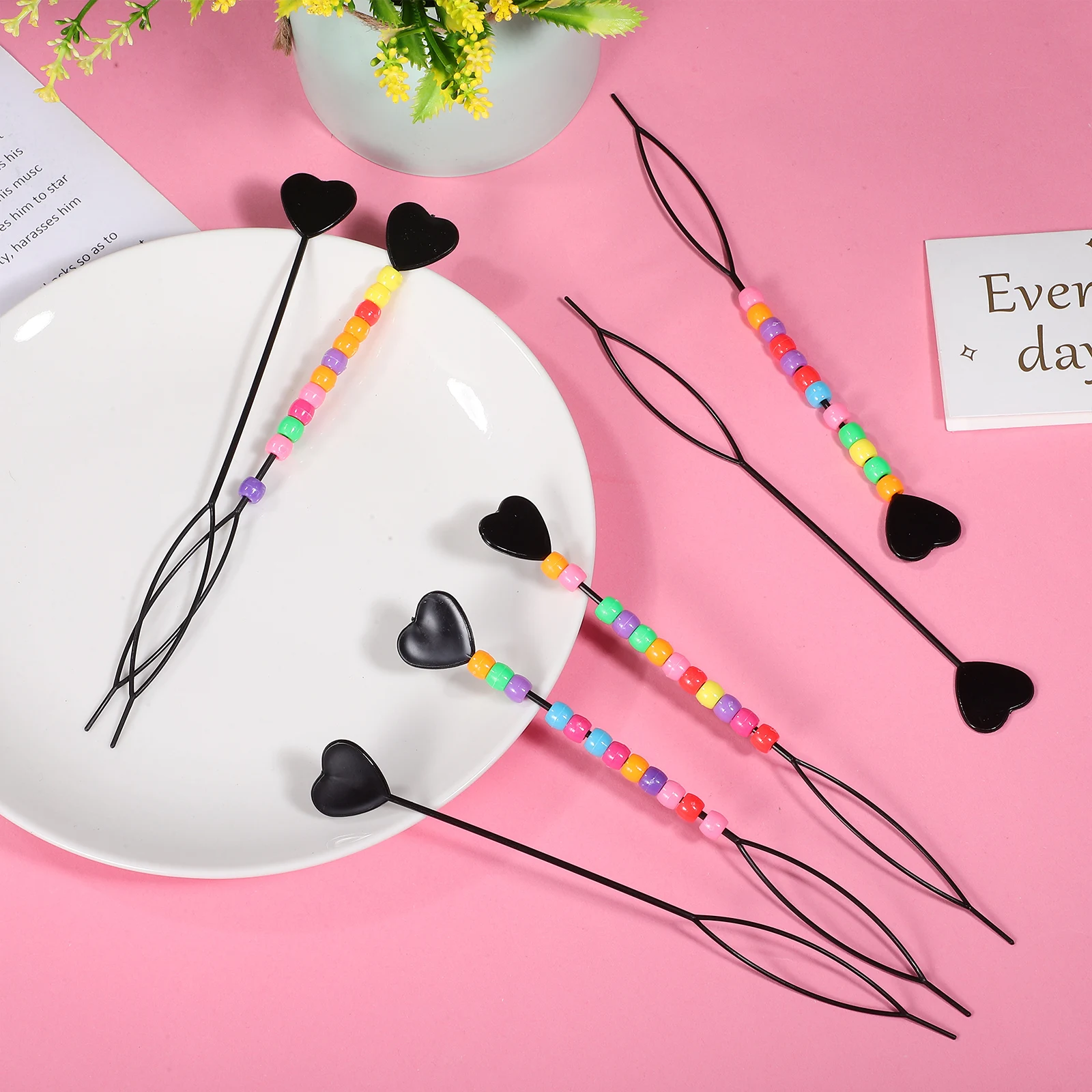 

Heart Shaped Beaders Easy Use Tools for Braids Girls Kids Quick Styling Ponytail Makers Long Hair Pull Through Accessories