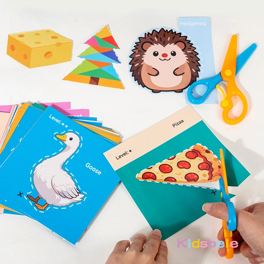 Gioco Montessori Fai-da-Te per Bambini, Set di 30 Fogli Colorati con Forbici per Sviluppare la Motricità Fine