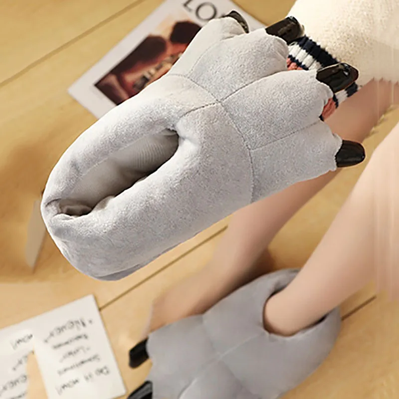 Cute cartoon warm cotton shoes animal paws fall and winter package heel warm home shoes parent-child couple cotton shoes