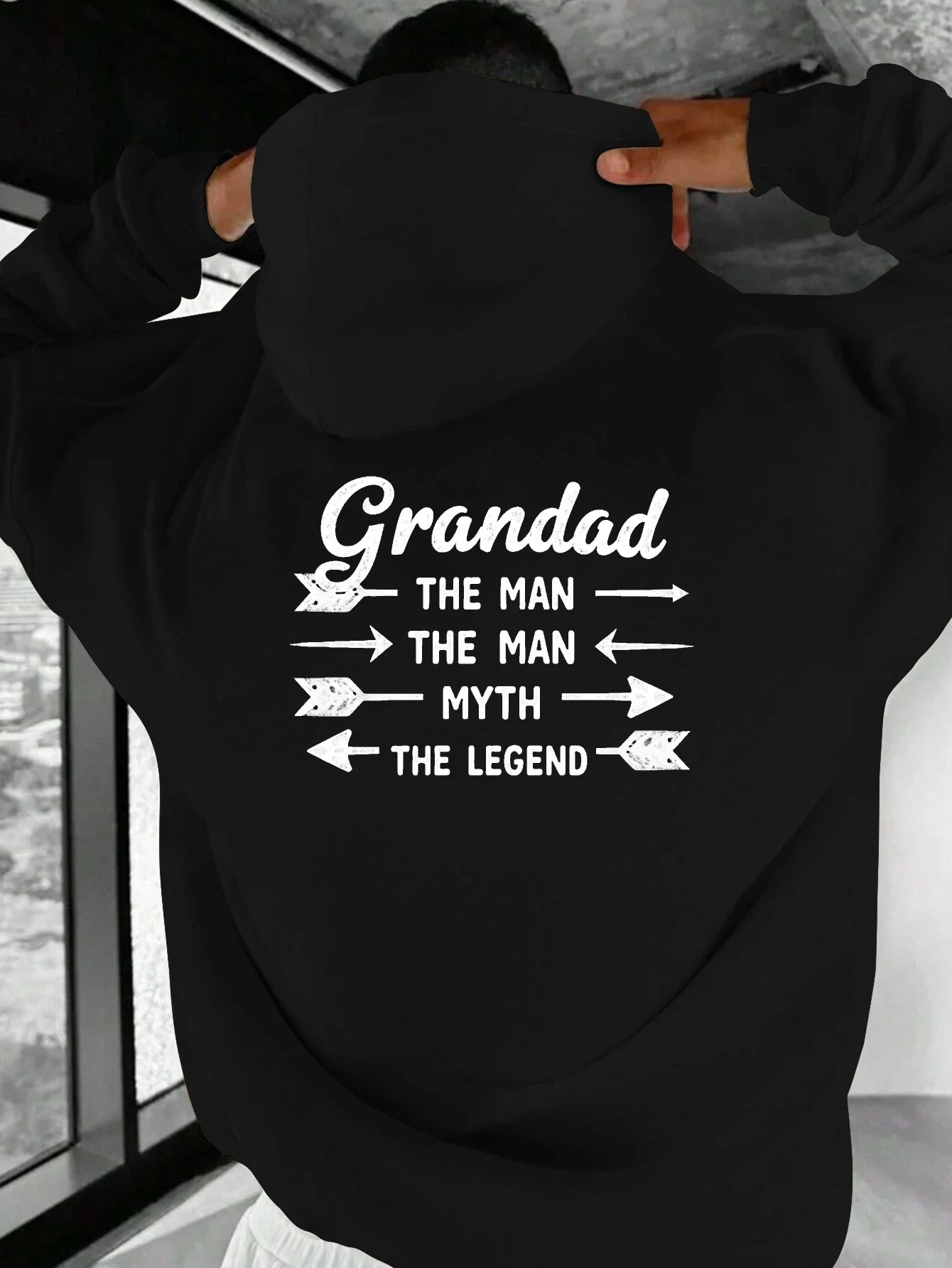 

Мужская черная толстовка большого размера со словами «Дедушка — мужчина — легенда» — повседневная свободная версия, с длинным рукавом