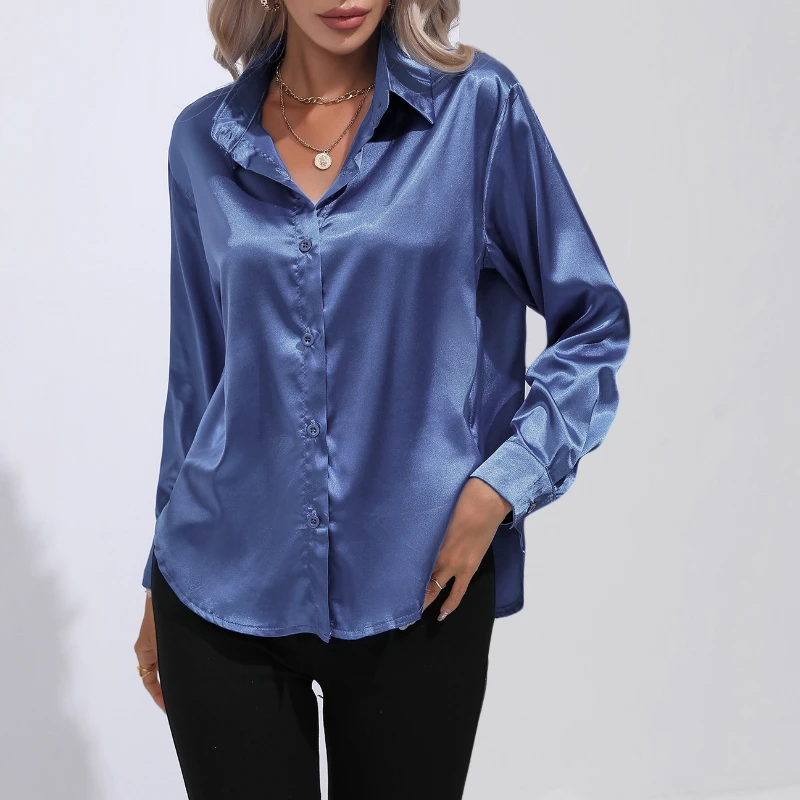 Satin Women Shirts and Blouses Silk Womens Tops Loose Oversized Long Sleeve Blouse Women Spring Elegant Women Clothing OL Shirt