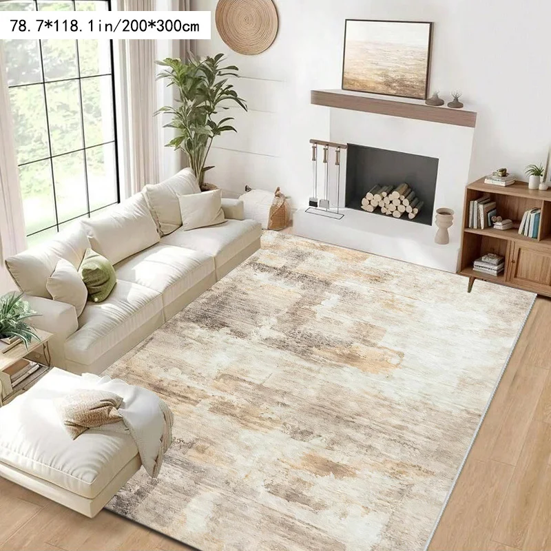 1pc Modern Abstract Beige Grey Area Rug, Neutral Style, for Living Room, Bedroom, Home Decor